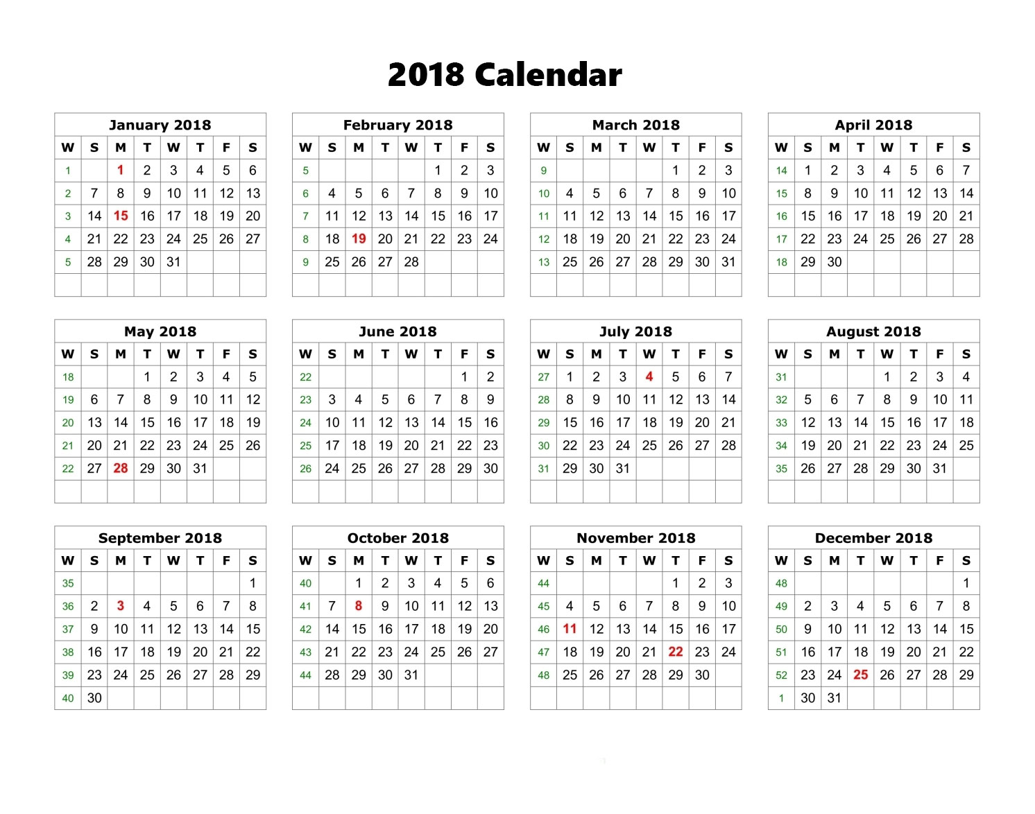 ePrintable: 2018 Calendar Printable Black ePrintable: 2018 Calendar Printable Black