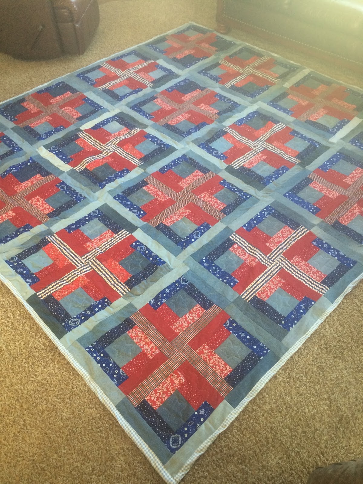 Deerecountry Quilts Patriotic Denim Log Cabin Quilt