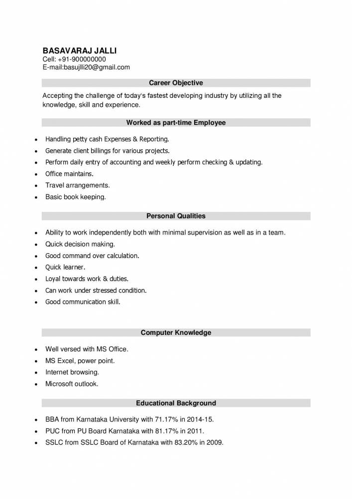 resume format for freshers bba graduate