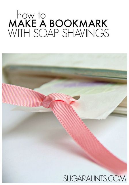 Soap Shaving Bookmarks with peeled soap, part of the book, Pop! Squirt! Splash! book for kids with soap, water, and bubbles