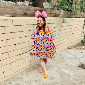 Disney, Disney fashion, #DisneyStyle, #MinnieStyle, Minnie ears, #EarsOutsidetheParks, fashion challenge, Disney fashion challenge, Nooworks printed dress, Also peep-toe flats, Minnie bow ears, Femme de Bloom heart earrings, polka dots, mixed prints