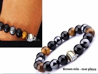 Unisex Natural Stone Polished Hematite Brown Mix with 925 Stirling Silver Bead Bracelet (One Piece)