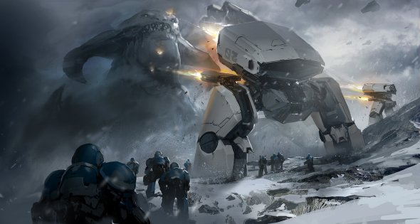 Batalhas, robôs e soldados futuristas nas ilustrações de ficção científica de Park Jong Won a.k.a. J.C.Park Park Jong Won jcircle J C Park artstation ilustrações ficção científica robôs futurista games batalhas