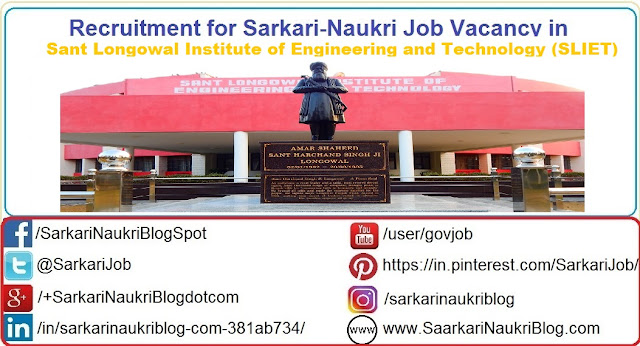 Naukri Vacancy Recruitment SLIET Sangrur Punjab
