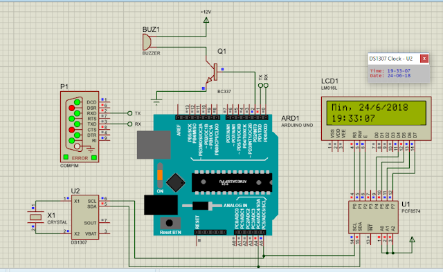 Simulasi Proteus Jam Alarm dengan Arduino dan DS1307