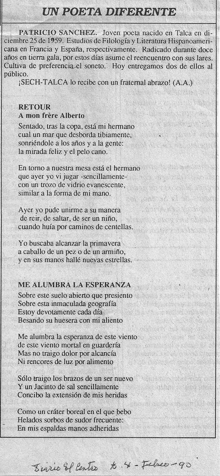 Poemas de Patricio SANCHEZ (Talca, Chile)