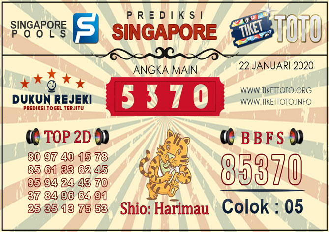 Prediksi Togel SINGAPORE TIKETTOTO 22 JANUARI 2020