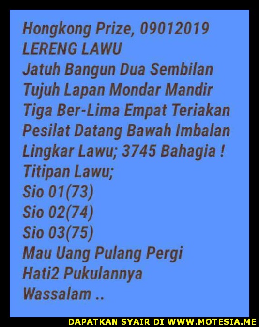 Forum Syair Hk Rabu 9 Januari 2019 Kode Syair Sgp Hk Sd Motesia