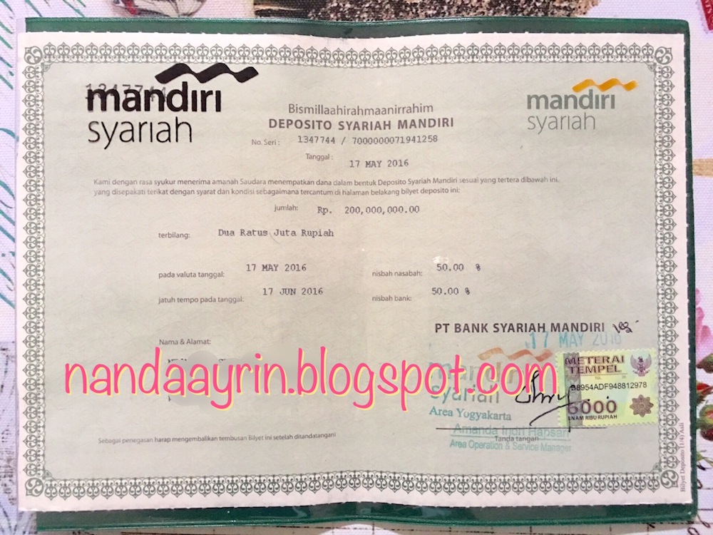 Contoh Sertifikat Deposito Bank Mandiri Belajar