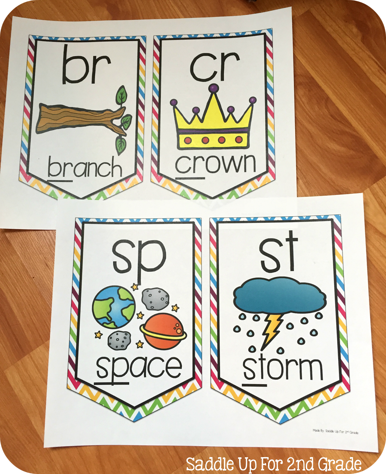 Chevron Bright Phonics Pennants by Saddle Up For 2nd Grade