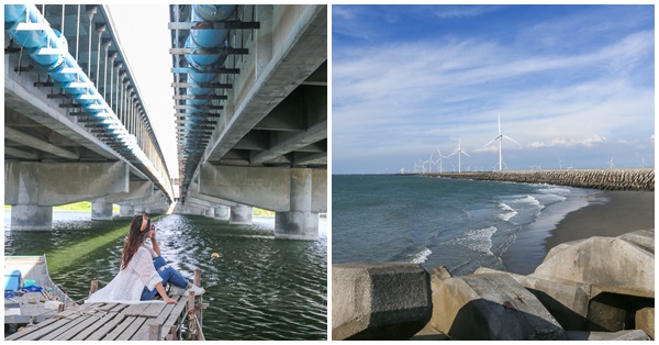 彰化線西濱海橋渡船頭成為網美IG打卡熱點、八支水劍吹海風看海去