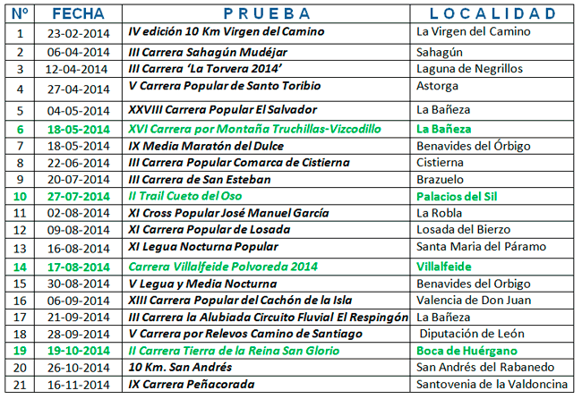 Calendario Copa Diputacion Leon 2014