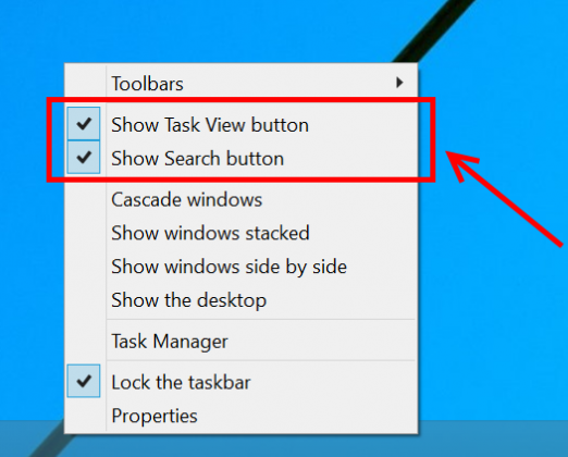 Ẩn search bar và Task View trong Windows 10