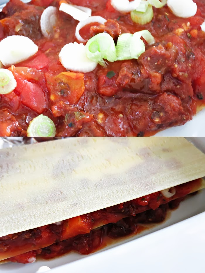 Lasagne mit getrockneten Tomaten und Lauchzwiebel
