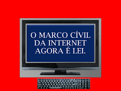 A imagem de do PC e Notebook diz: o marco cível da internet agora é lei. Todas as pessoas do bem que entram na web para aproveitarem cem por cento das facilidades de comunicações existente da grande teia pode se deparar as estes dois polos: positivos e negativos. O que podemos imaginar de bom ou de ruim existe nesta sociedade virtual.