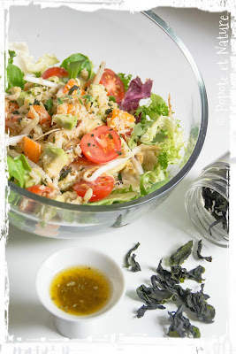 Salade de crabe, abricots frais, avocat et germes de soja frais © Popote et Nature