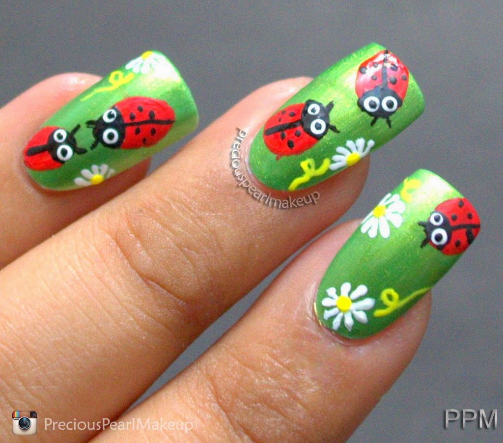 preciouspearlmakeup Ladybug Nails and Tutorial