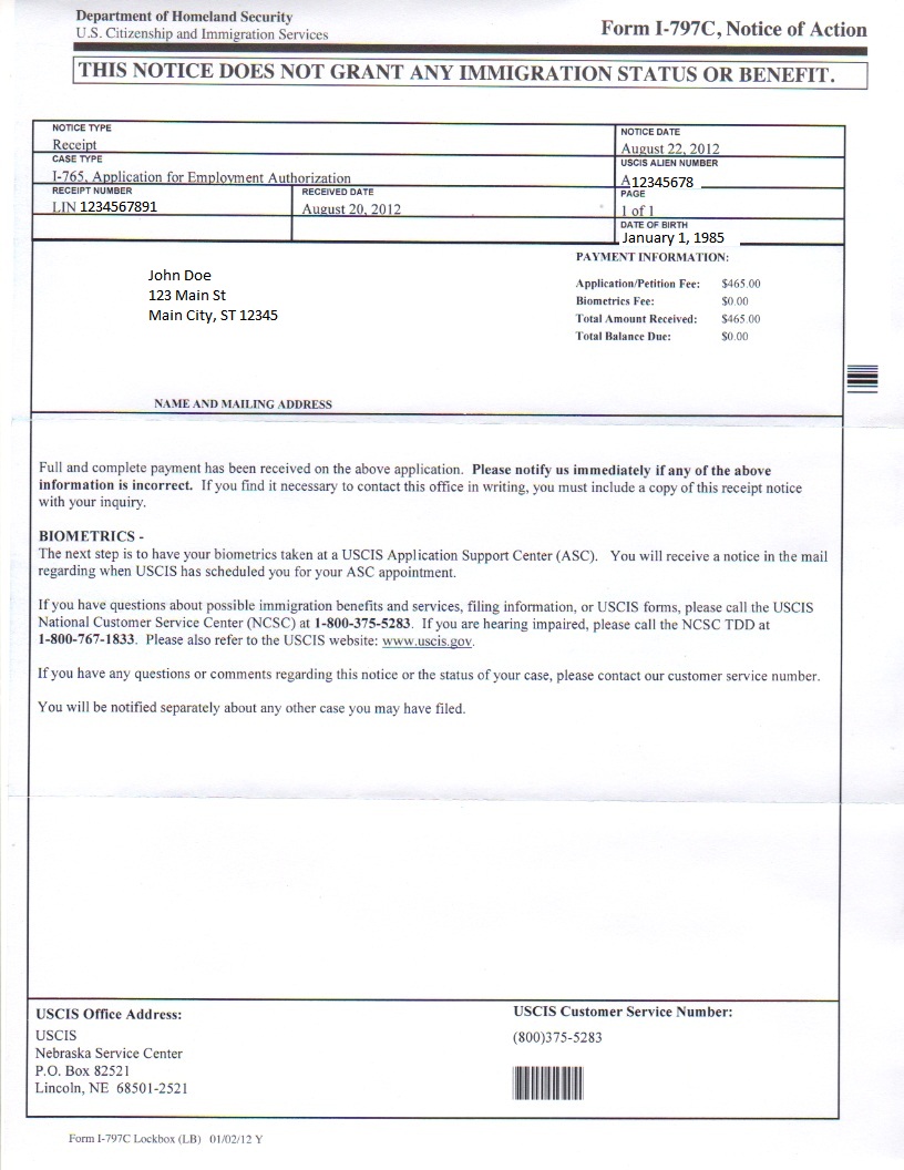  whispering I 797C Notice Of Action