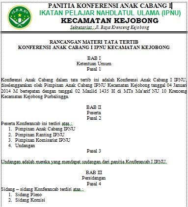 Rancangan Tata Tertib Konferensi Anak Cabang IPNU - Coretan Pena
