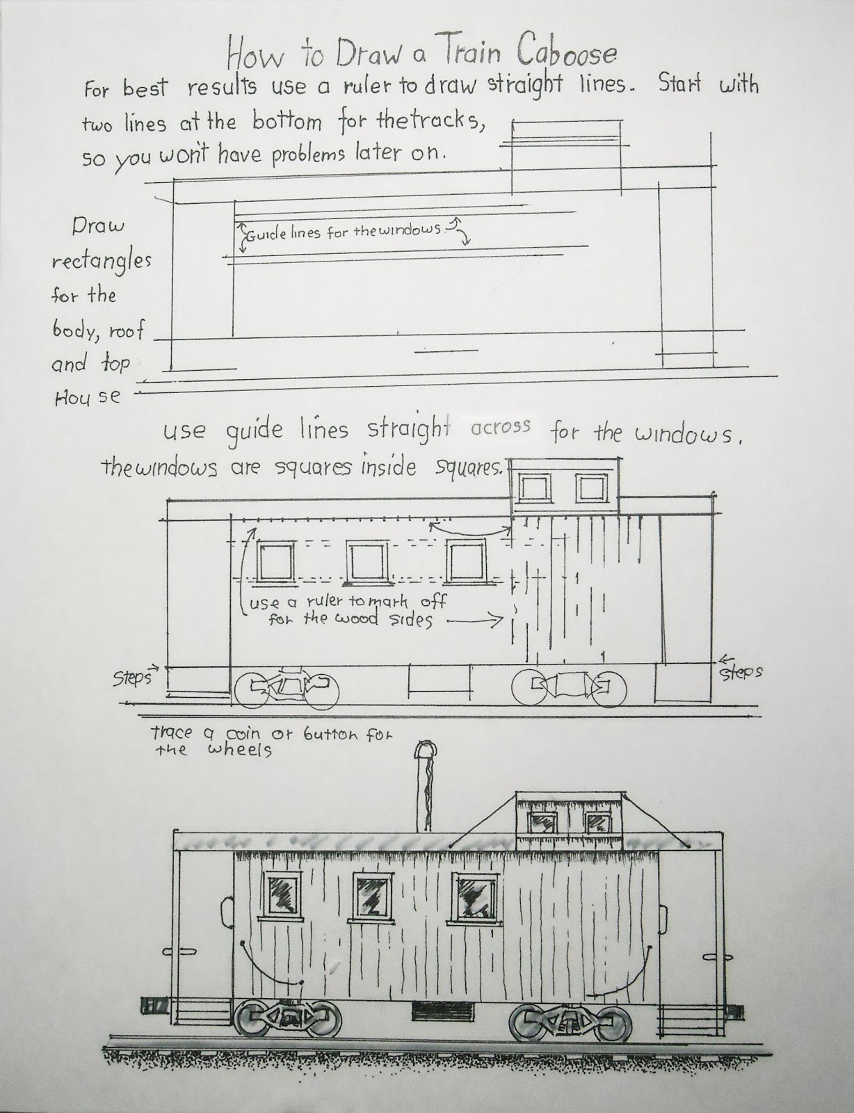 How to Draw Worksheets for The Young Artist How To Draw A Train Caboose, Worksheet and Lesson
