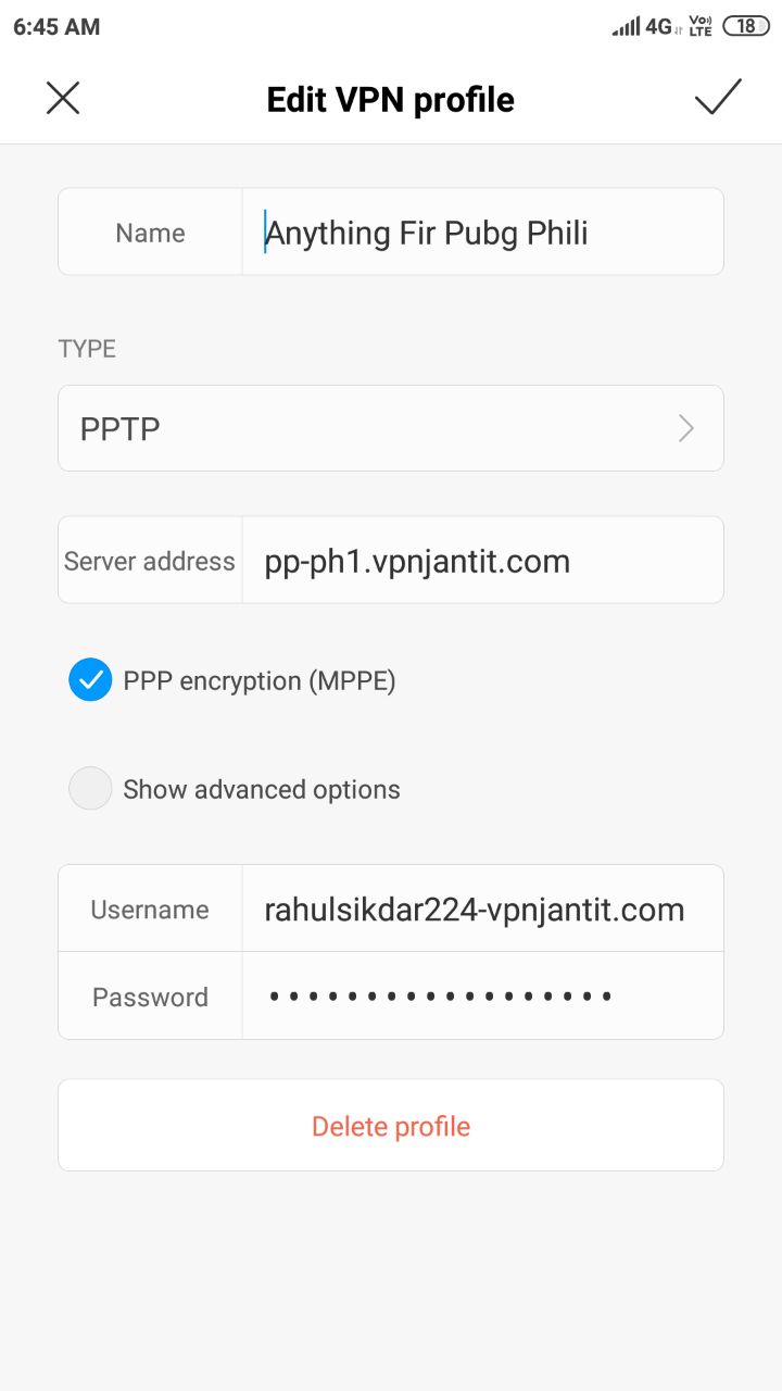 pptp account details for pptp