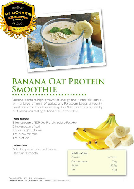 Resipi Banana Oat Protein Smoothies