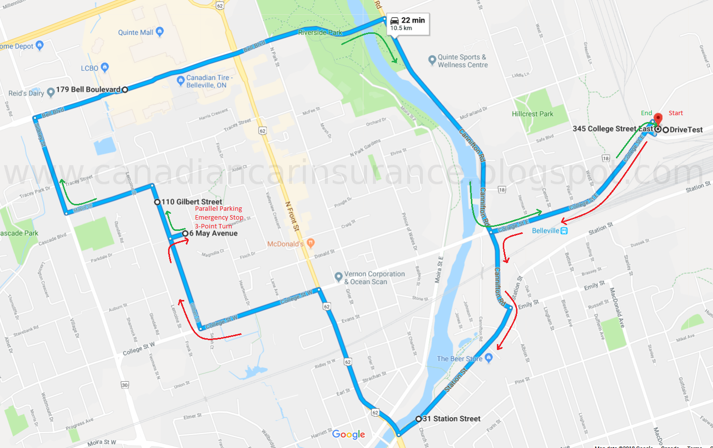 Bellville G2 Road Test Route 1 Maps