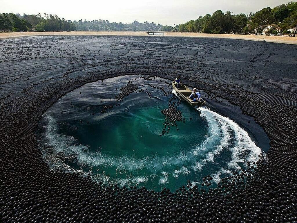 Вода необычные фото. Черные шарики в водохранилище Лос-Анджелеса. Лос Анджелес водохранилище. Водохранилище в Лос Анджелесе с черными шарами. Битумные озера Лос Анджелес.