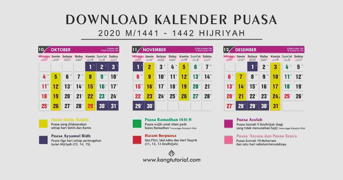 Download Kalender Jadwal Puasa Sunnah 2020 PDF, CDR, PSD ...