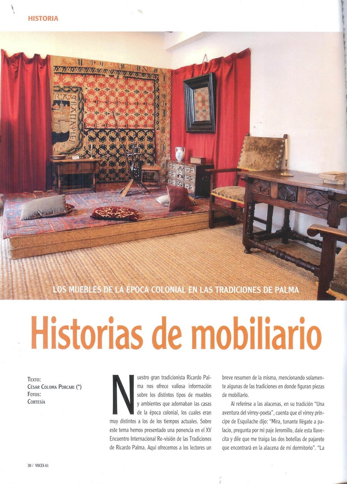 Patrimonio Cultural del Perú Historia del mueble virreinal peruano