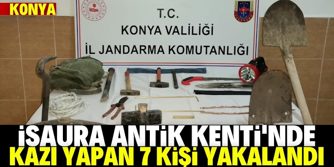 Bozkır Zengibar Kalesinde yasa dışı kazı yapan 7 kişi yakalandı.  