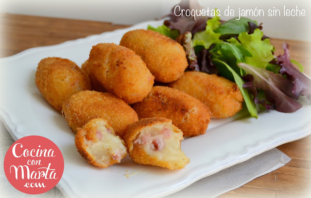 receta casera de croquetas de jamón sin leche, sin lactosa, apta para alergia a la proteína de la leche de la vaca, intolerancia, leche vegetal, leche de arroz, de almendras, de soja, cocina con marta, croquetas