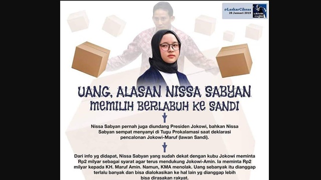 Dukung Prabowo-Sandi, Nissa Sabyan Difitnah Terima Rp 2 Milyar Dukung Prabowo-Sandi, Nissa Sabyan Difitnah Terima Rp 2 Milyar