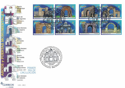 Sobre Primer Día de Circulación de los sellos de Arcos y Puertas Monumentales 2013
