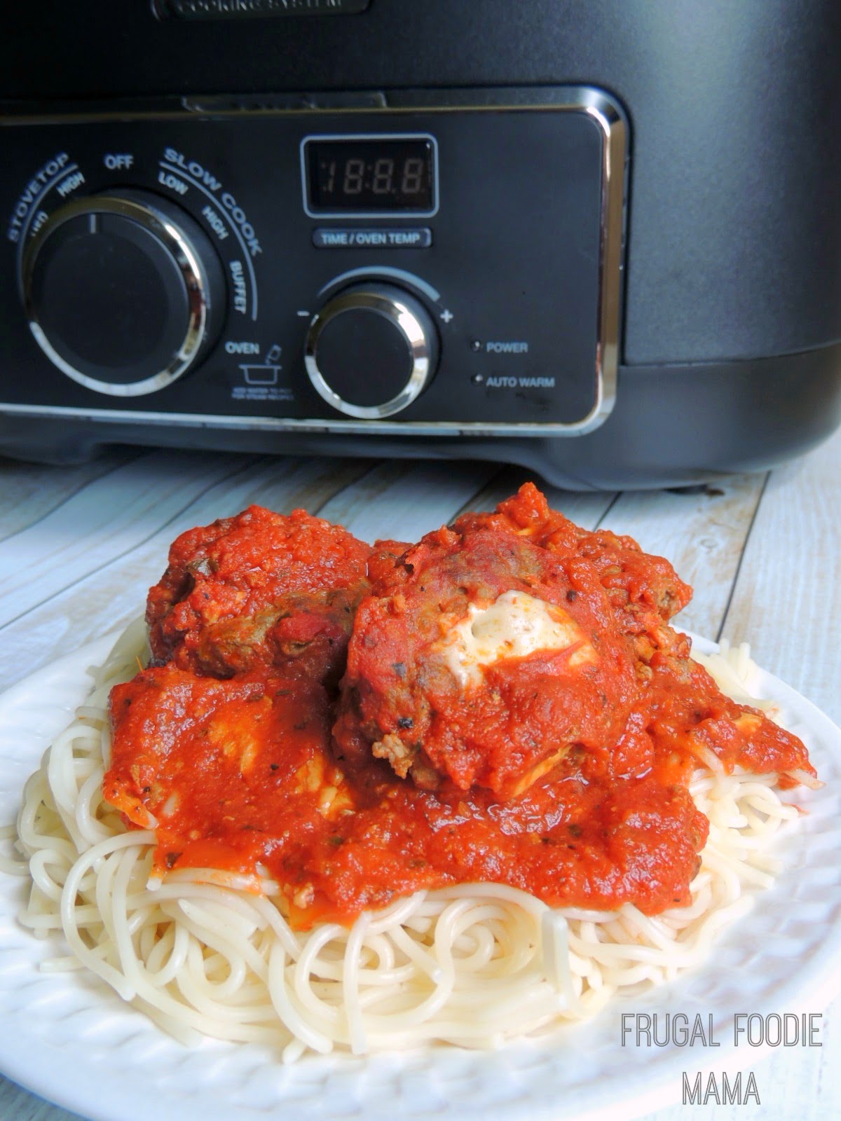 These tender & flavorful Double Mozzarella Stuffed Meatballs simmer away in your slow cooker all day.