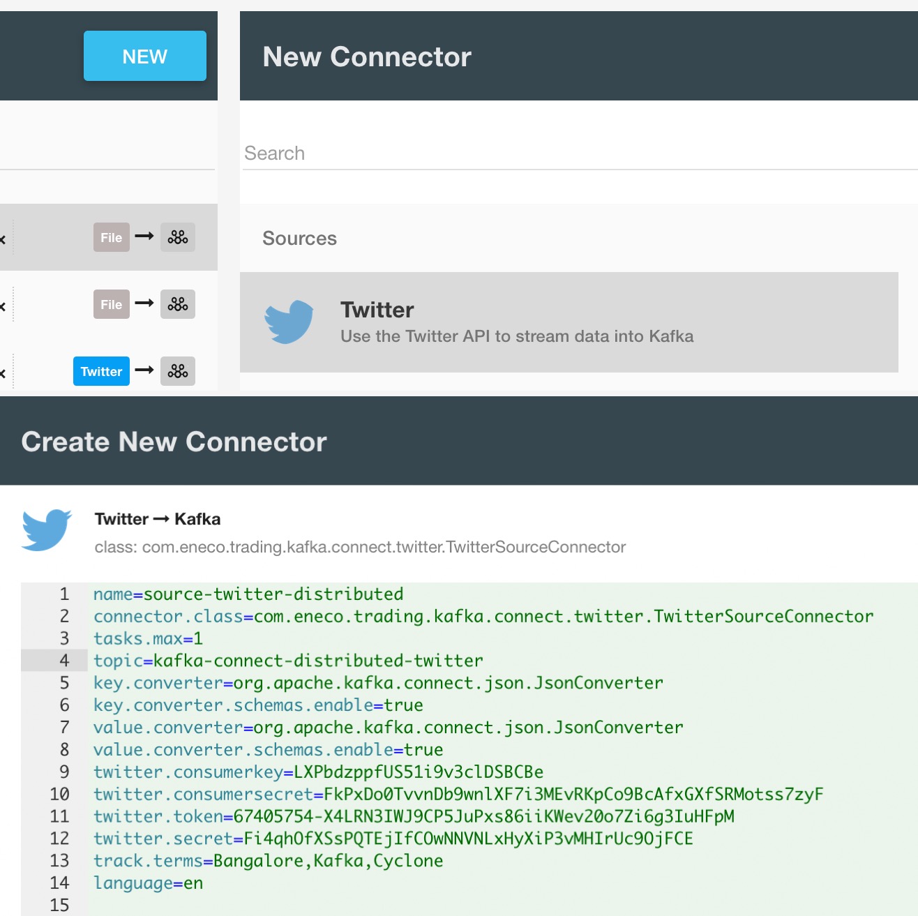 Twitter kafka connector how to fetch tweets from twitter account
