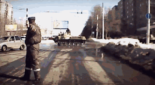 russian tank crashes into lamp post funny fail