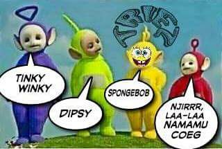 lala teletubbies salah nama, meme salah nama teletubbies, meme lucu lala, lala jadi spongbob, meme lucu spongbob lala teletubbies, meme lucu spongbob teletubbies