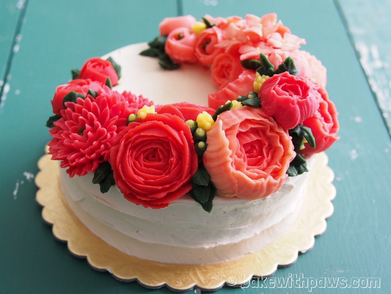 Korean Style Buttercream Flowers Cake 4 BAKE WITH PAWS