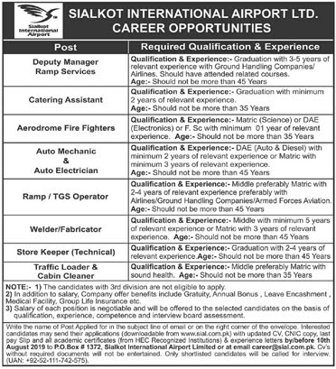 Jobs In Sialkot International Airport 2019 Online Apply