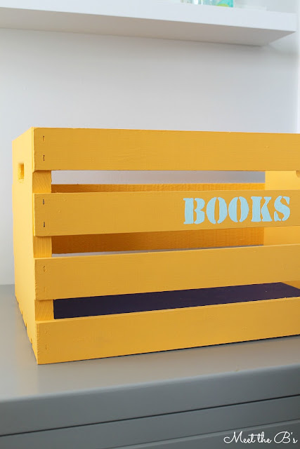 DIY Book Crate- Use a wooden crate to store kids books!