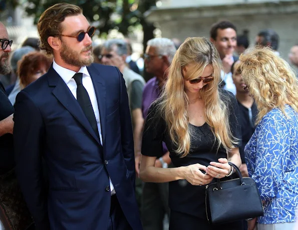 Beatrice Borromeo with her husband Pierre Casiraghi attend the funeral of her grandmother Marta Marzotto