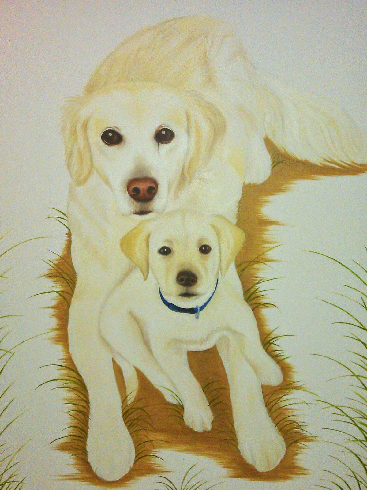 Yellow Labrador and Pup - Portrait Painting of Barney and Mollie