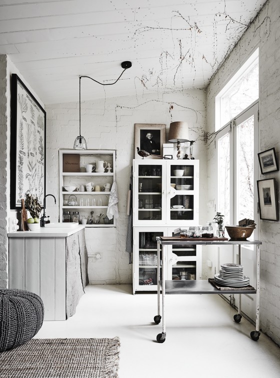 cocina nordica blanca vintage ladrillo visto estilo nordico estilo escandinavo decoración nordica 