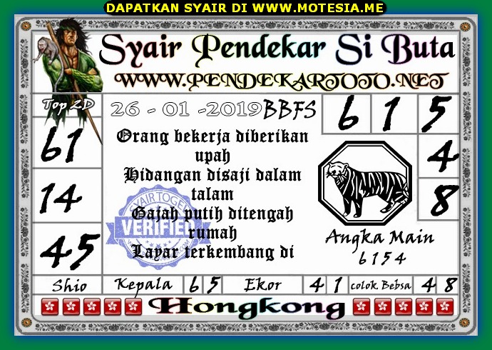 Syair HK Sabtu 26 Januari 2019 GOsyair SEDIA KODE SYAIR