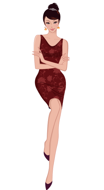 Mujer elegante con vestido marrón y diademas - vector y clipart