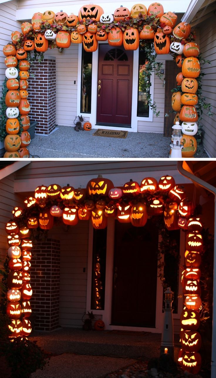 Halloween front porch pumpkin decoration ideas Halloween front porch decoration design. 26 Best Halloween decoration ideas 2018. Pumpkin decoration for front door. Halloween porch decoration with pumpkin. Halloween spooky party decoration for front porch. Pumpkin decoration ideas.