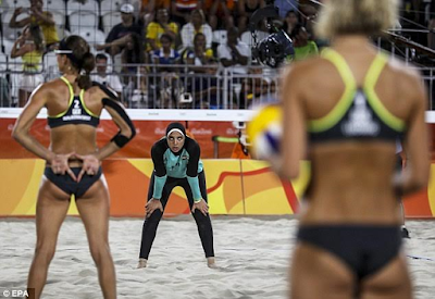 10 Rio Olympics: Egyptian Female Beach volleyball team wear Hijab while playing against Germany (photos)