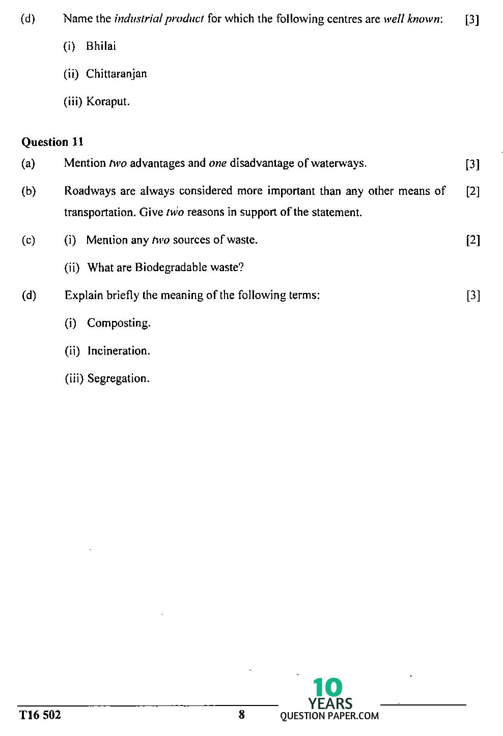 icse 2015-2016 class 10th geography H.C.G Paper 2 question paper icse 2016 class 10th geography H.C.G Paper 2 question paper