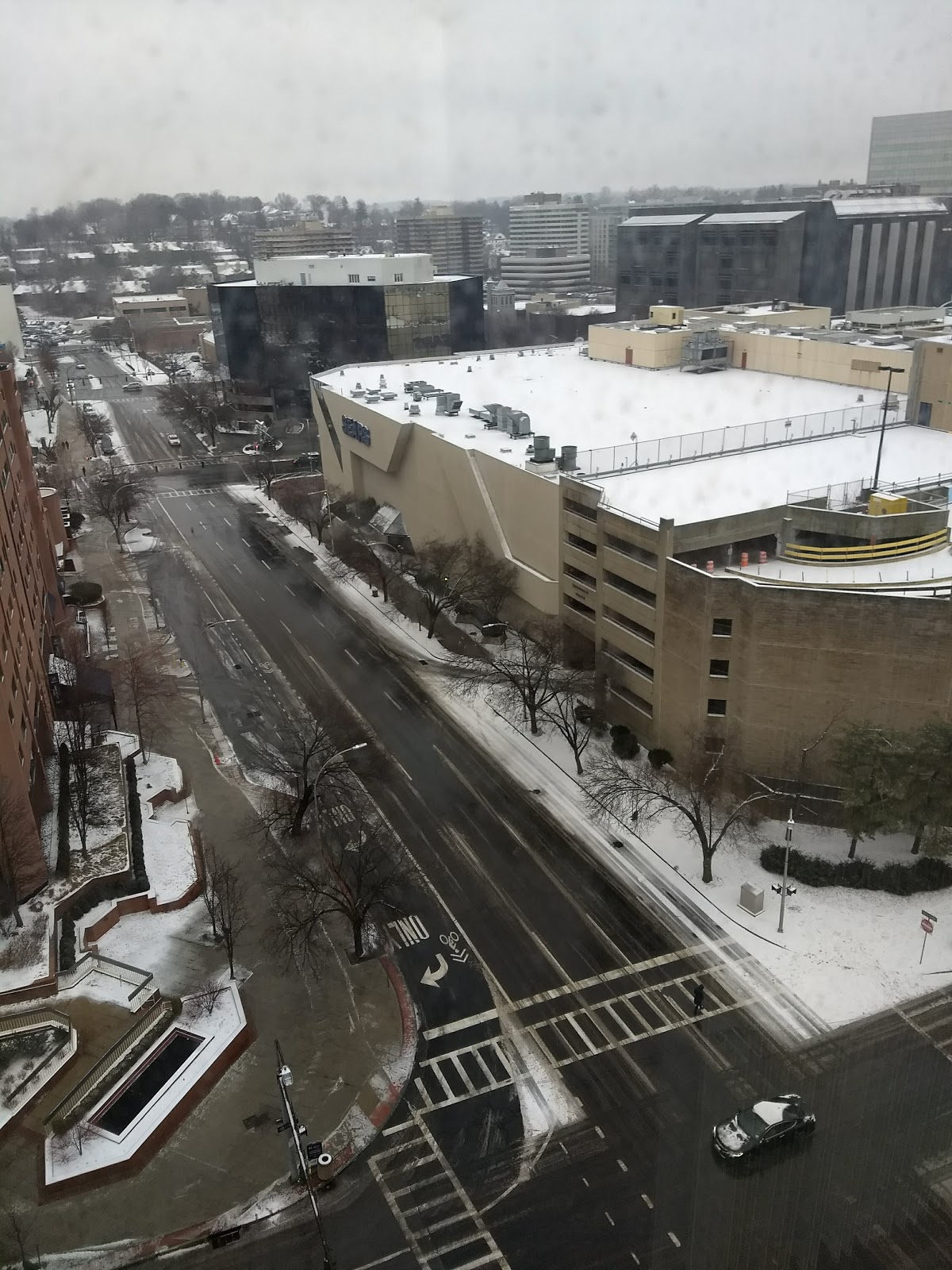 White Plains, NY Galleria parking garage sidewalk not cleared of snow.